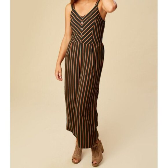 Altar'd State Jumpsuit Womens Small Striped Wide Leg Green Sleeveless - Picture 1 of 15
